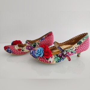 Irregular Choice Daisy Dayz Mary Jane Polka Dot, Lace Rosette Kitten Heels 🌹